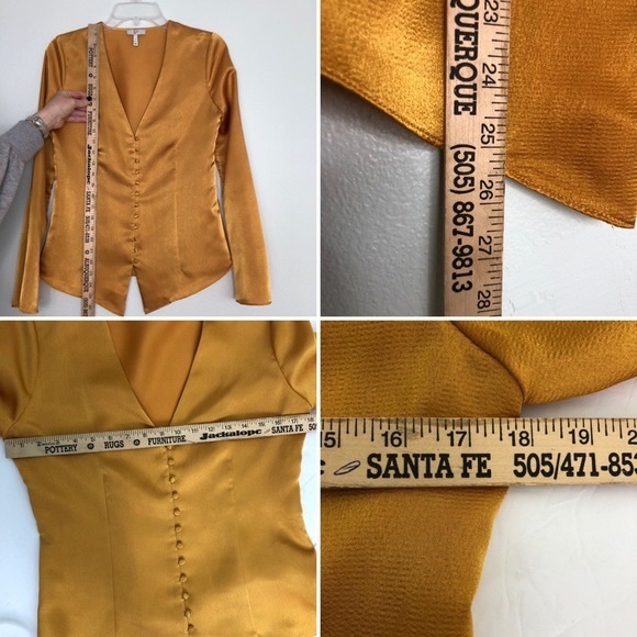 JOIE Madora Dusty Gold V-Neck Long-Sleeve Satin Button Down Top XS - Picture 12 of 12